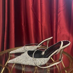 Vintage Extreme Long Pointed Sequins Kitten Heel